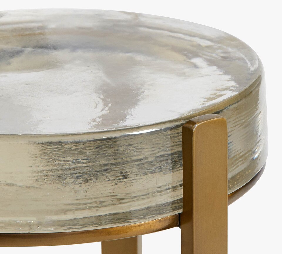 Image showcasing Cori Round Recycled Glass Accent Table (25 cm) | Pottery Barn UK